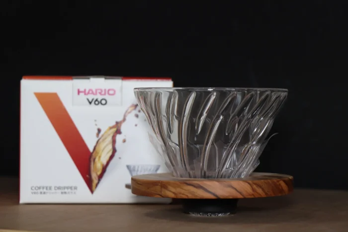 Hario V60 Glass Dripper-Olive Wood Holder - Image 1